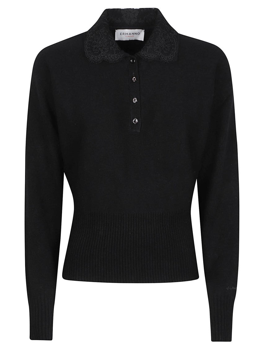 Ermanno Firenze Black Long Sleeve Polo Neck Viscose-Blend Sweater