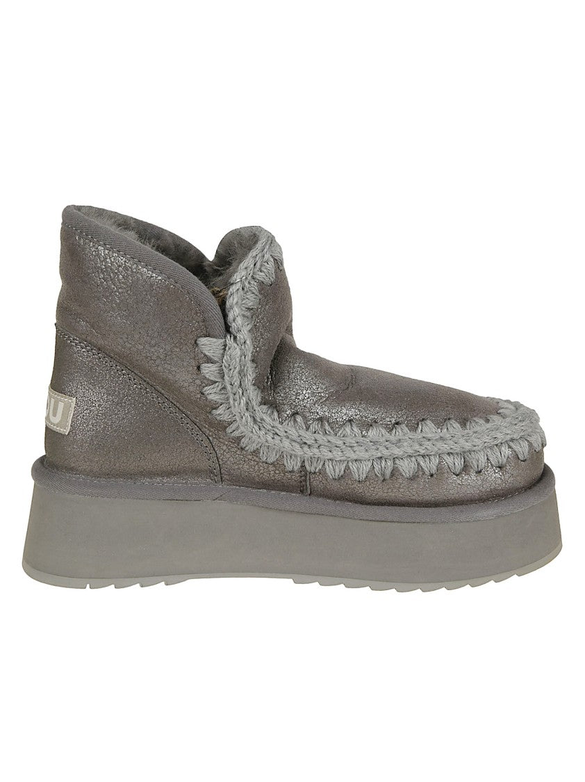 Mou Metallic Textured Ankle Boots With Plush Lining