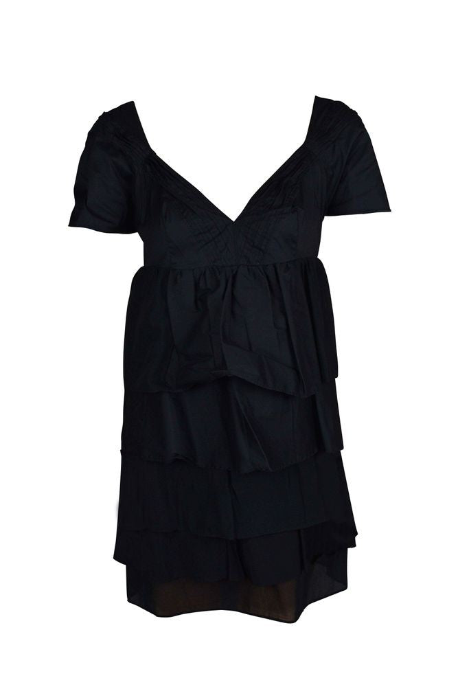 Prada V-Neck Mini Dress With Layered Ruffles