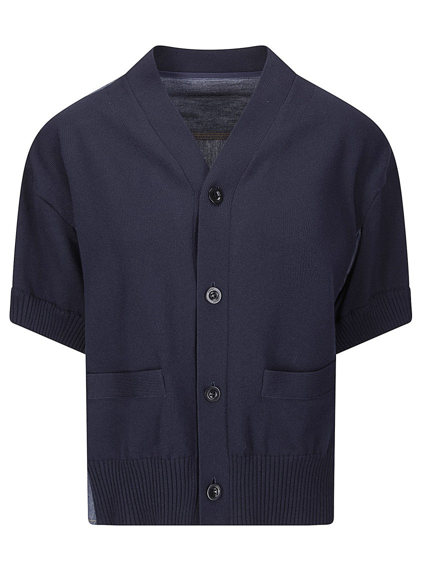 Sacai Denim X Knit Cardigan With Button-Down Front And Relaxed Fit