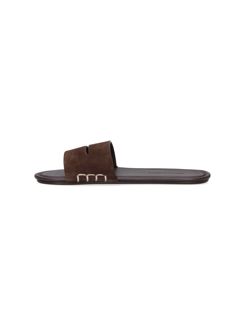 J. W. Anderson Brown Calf Leather Open-Toe Slides With Contrast Stitching