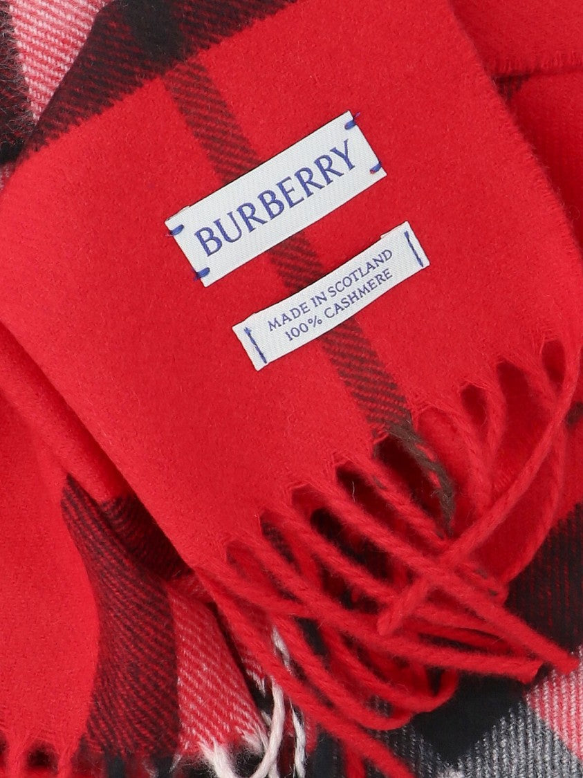 Burberry "Check" Scarf, In Red Brushed Cashmere