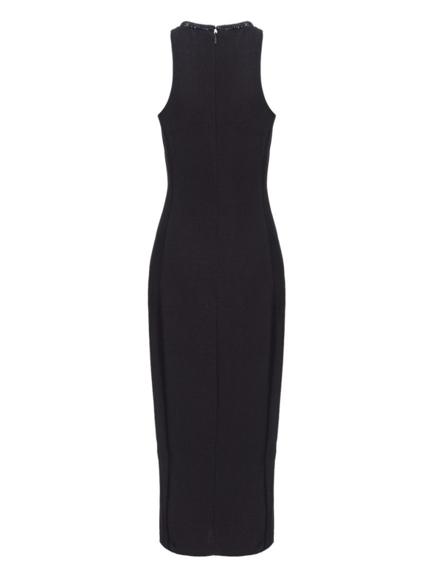 Pinko Fitted Black Maxi Dress With High Neckline
