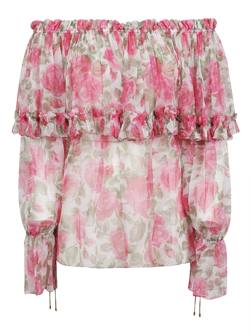 Chloé Off-Shoulder Silk Muslin Blouse With Ruffled Trim