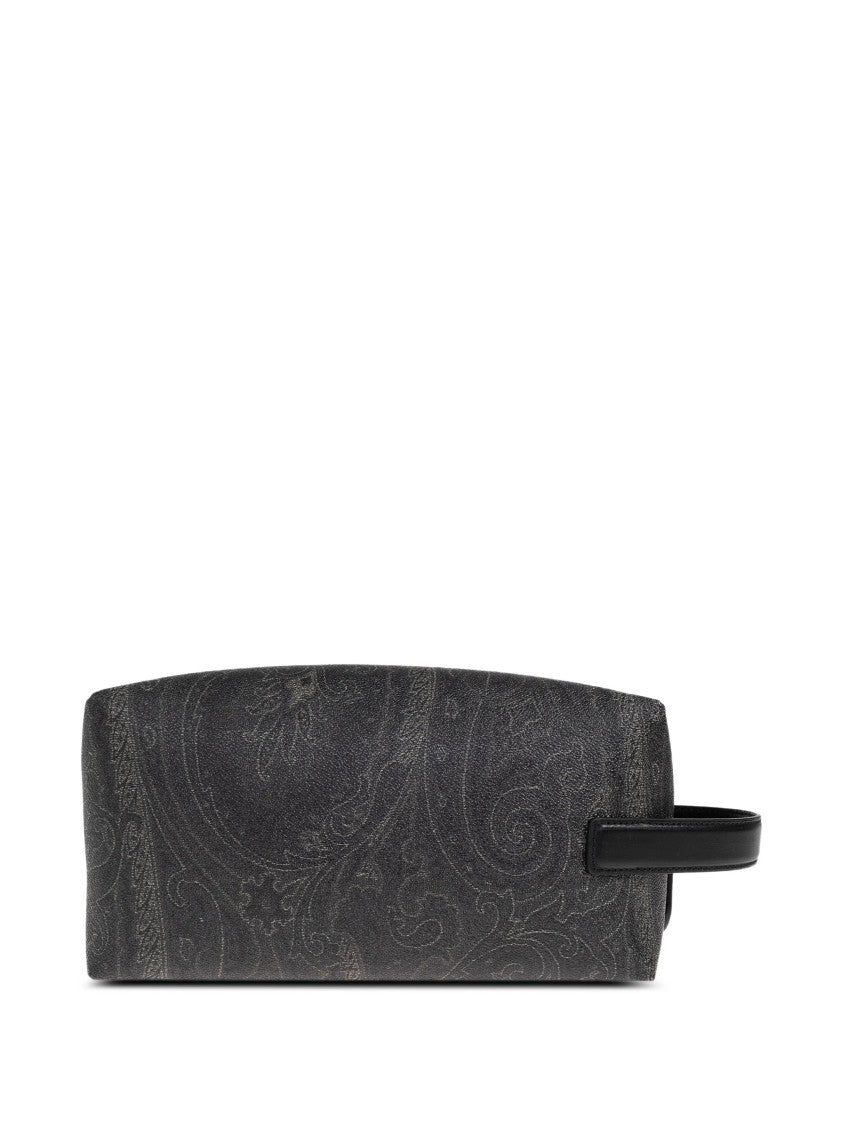 Etro Rectangular Black Paisley 25X12x12 Side-Handle Pouch