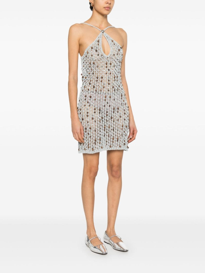 Coperni Crossover Mini Dress With Grey Wood Accents