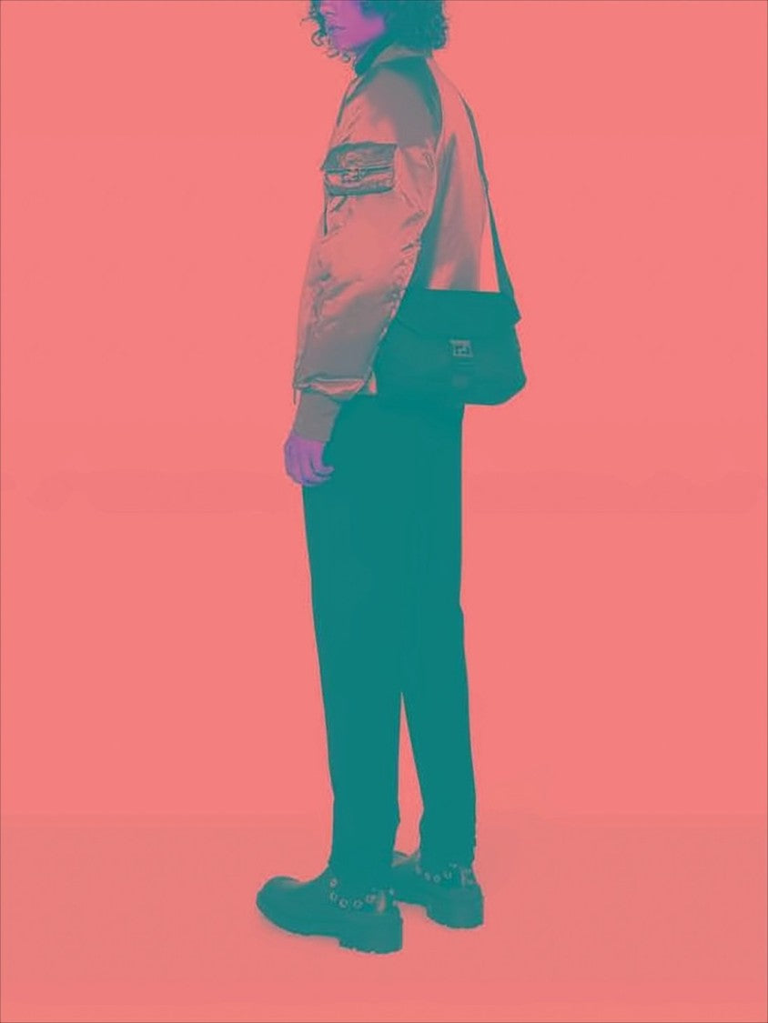 Versace Embossed Polyamide Crossbody Bag With Metallic Buckle