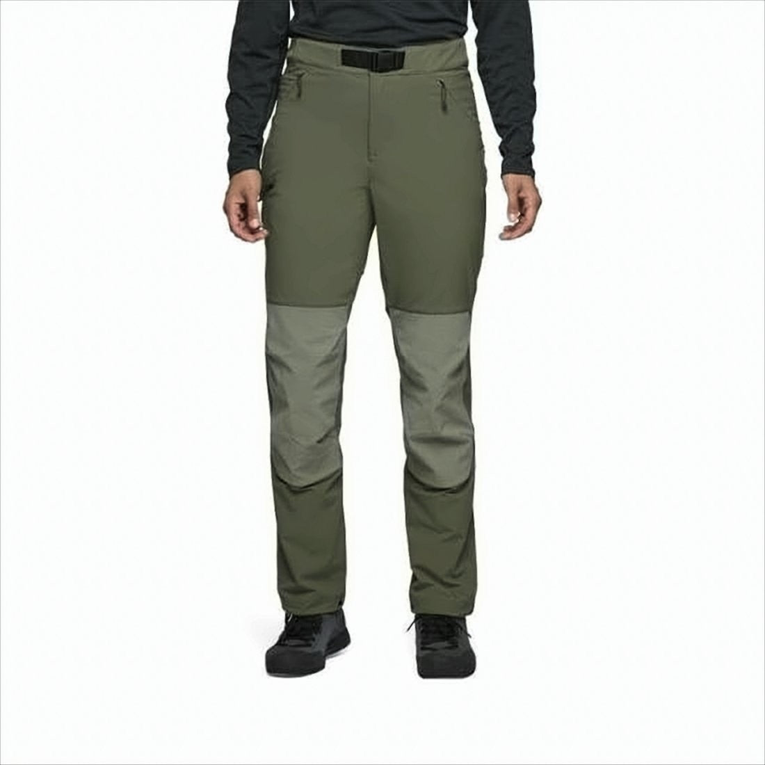 Black Diamond Two-Tone Straight Pants With Built-In Belt And Reinforced Areas
