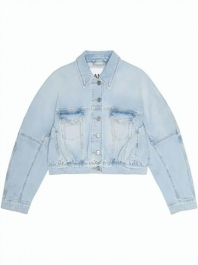 Ganni Cropped Denim Jacket With Light Wash