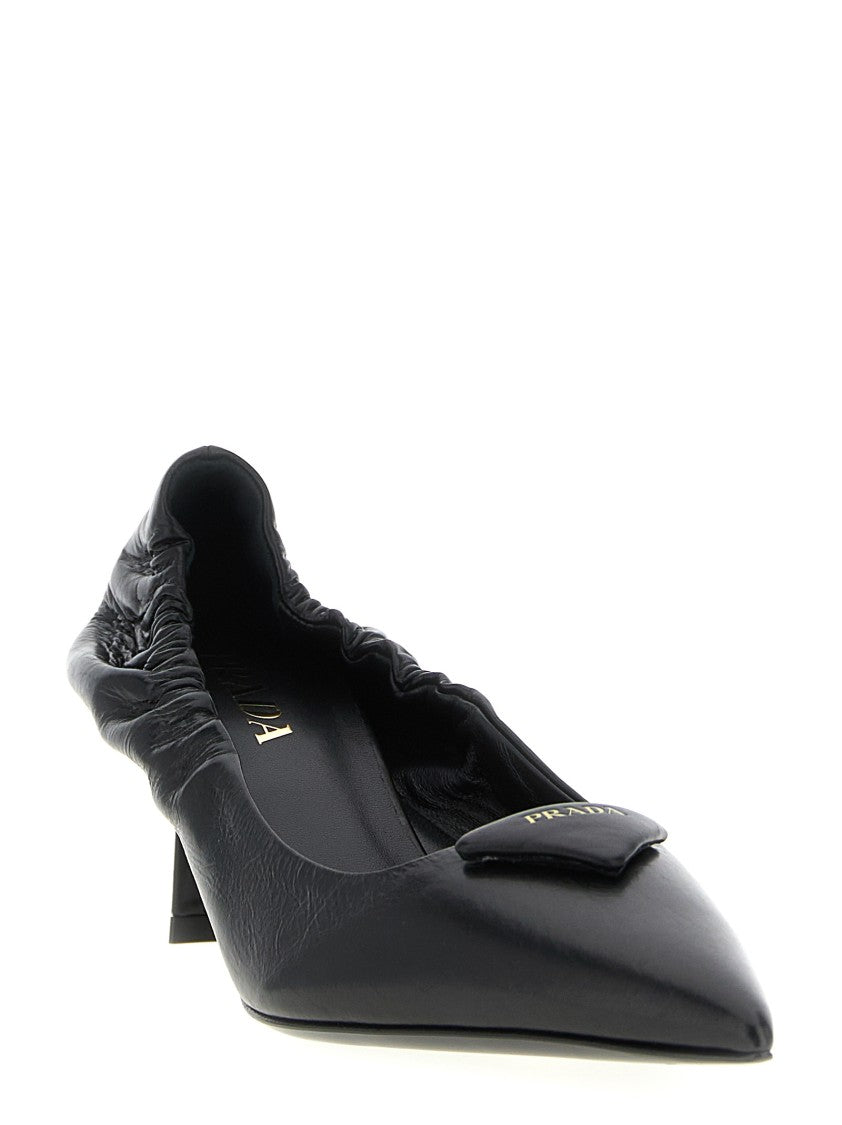 Prada Pointed Leather Pumps With Triangle Logo