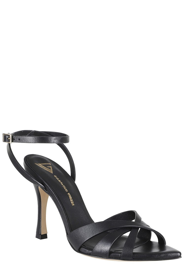Giampaolo Viozzi Black Crisscross Straps Leather Sandals