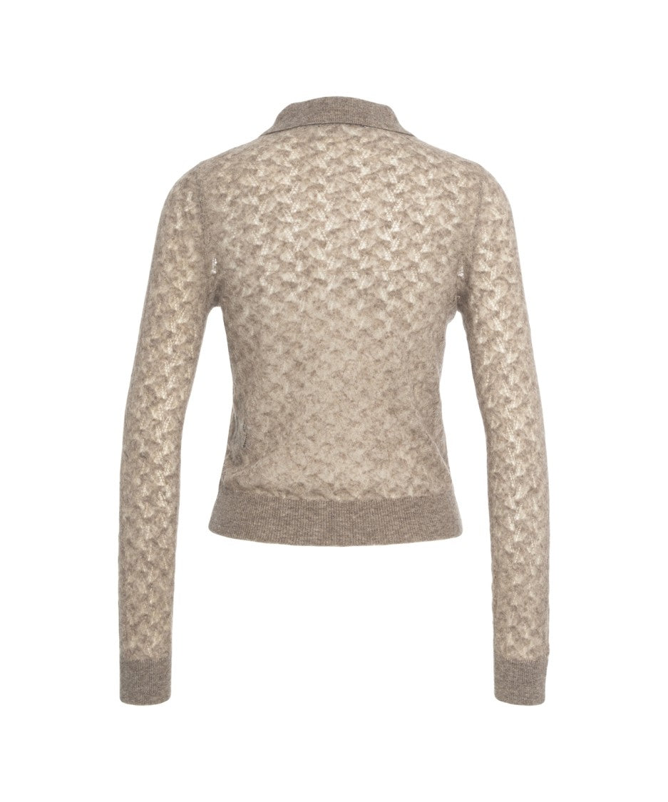 Second Female Textured Knit Polo Sweater With Classic Collar And Button Detail