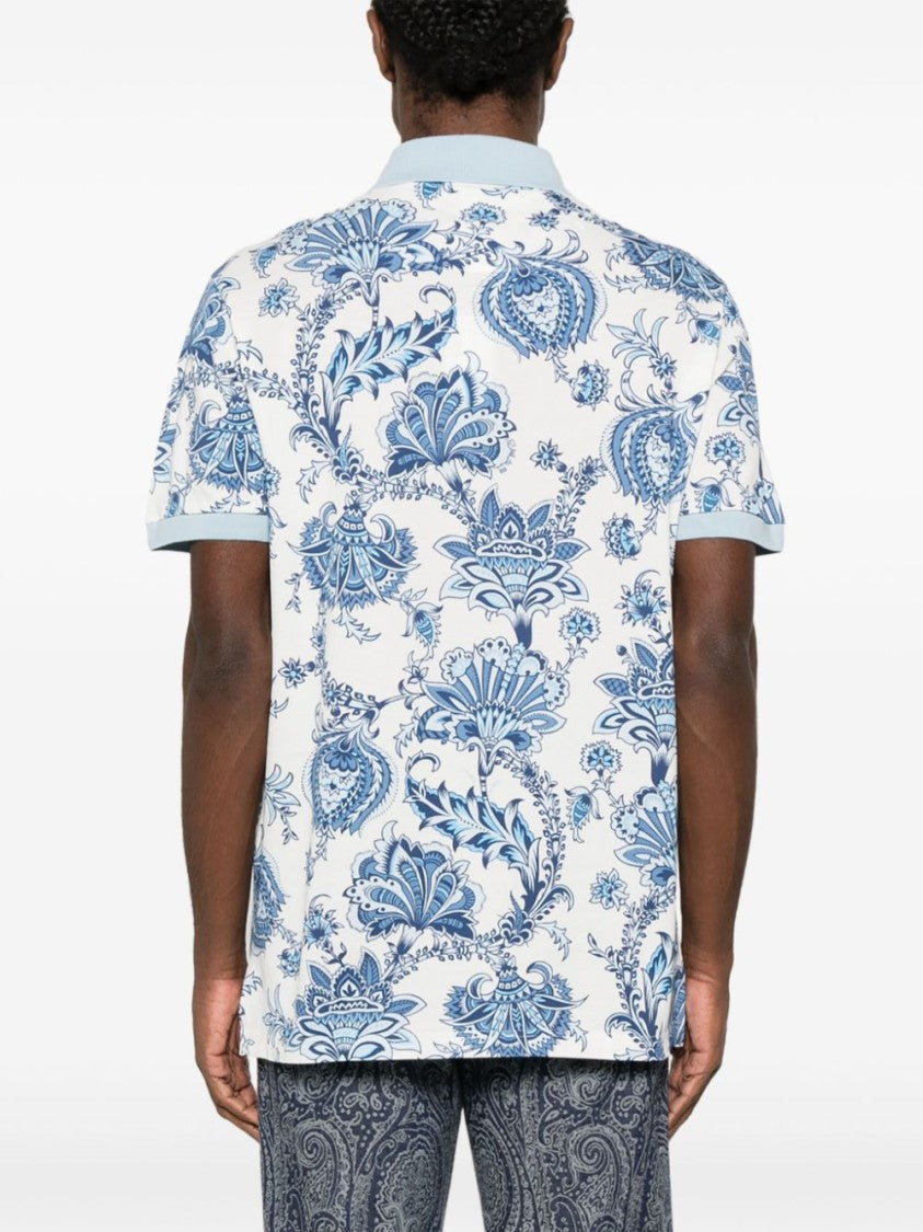 Etro Floral Print Polo In Sky Blue