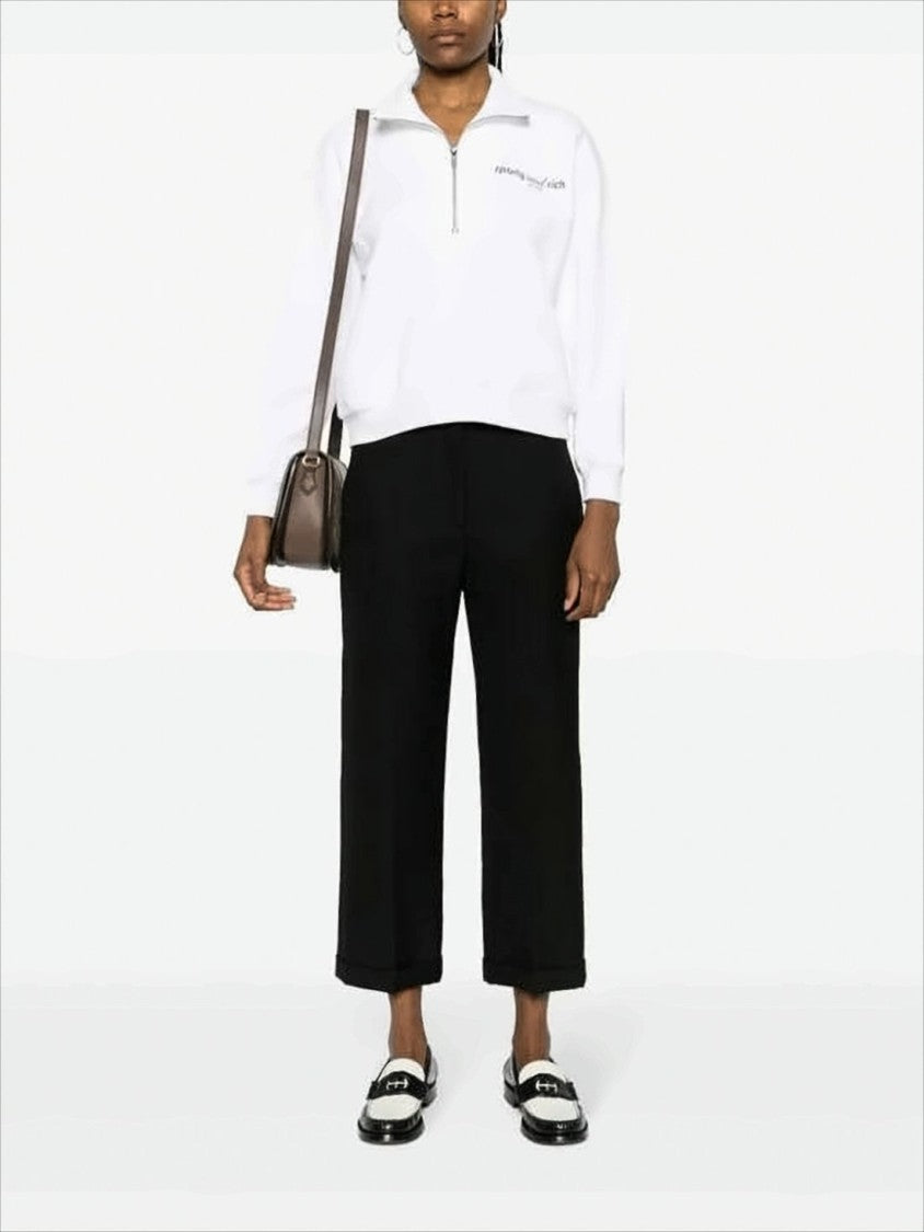 Sporty And Rich Half-Zip Long Sleeve Cotton Pullover With Ribbed Details