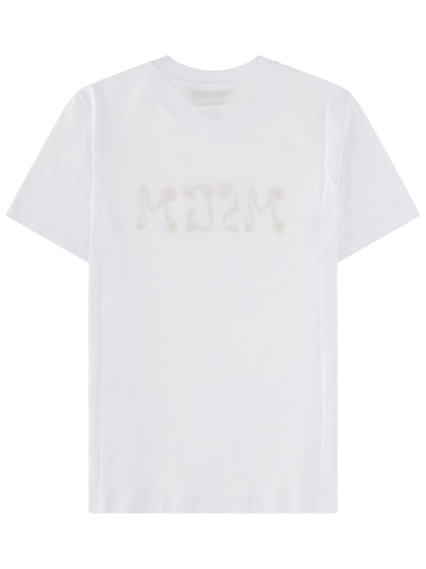 Msgm Neutrals Floral Logo Playful Embroidered Cotton T-Shirt