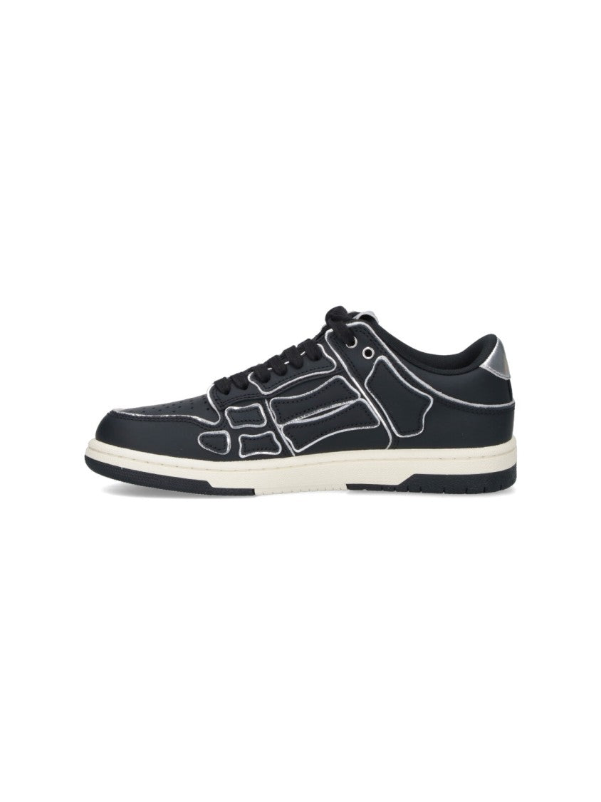Amiri Skel Black Silver Details Leather Low-Top Sneakers