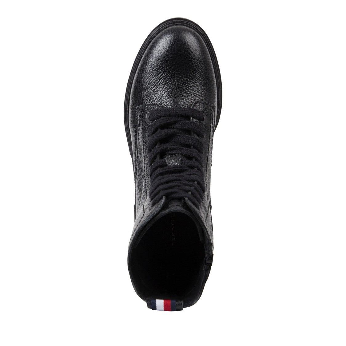 Tommy Hilfiger Black Mono Textured Lace-Up Chunky Sole Leather Boots