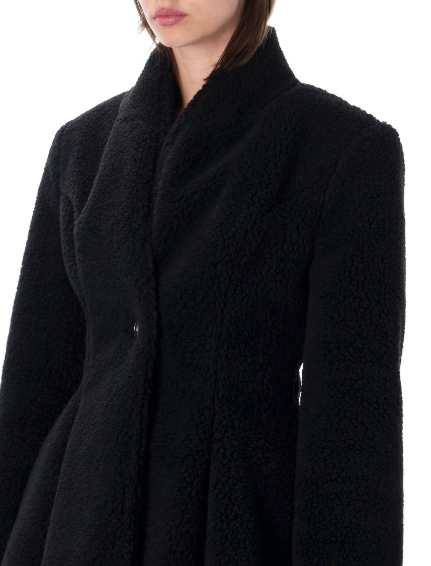 Stella Mccartney Textured Black Waisted Plush Coat With High Collar