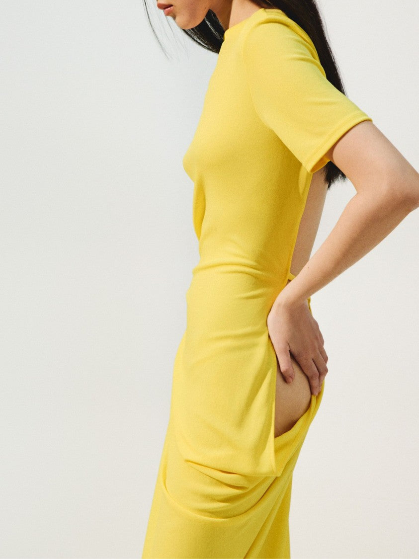 Jacquemus Yellow Draped Cascade Viscose Maxi Dress
