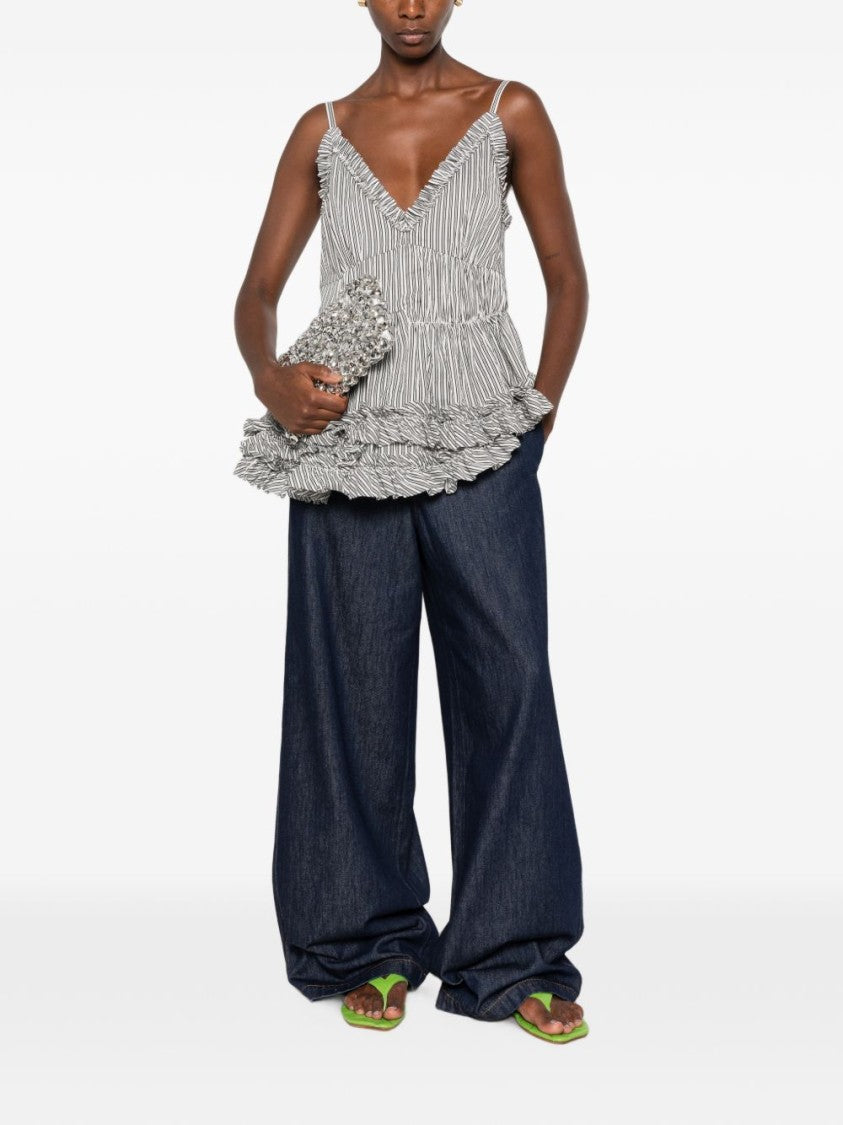 Dries Van Noten Dark Denim Wide-Leg High Waist Flared Trousers