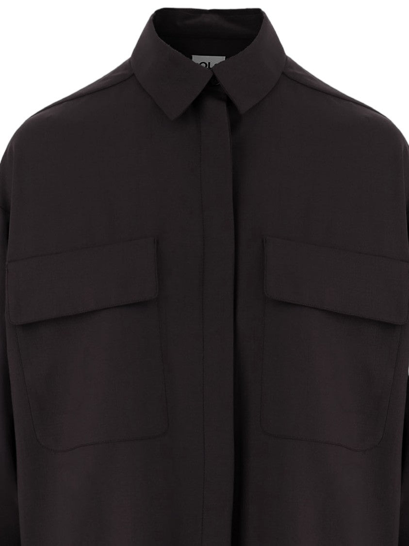 Ql2 Dark Purple Stretch Wool-Blend Shirt With Classic Collar