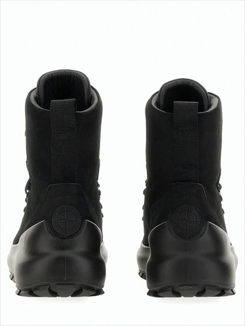 Stone Island High-Top Boots With Matte Black Finish And Design