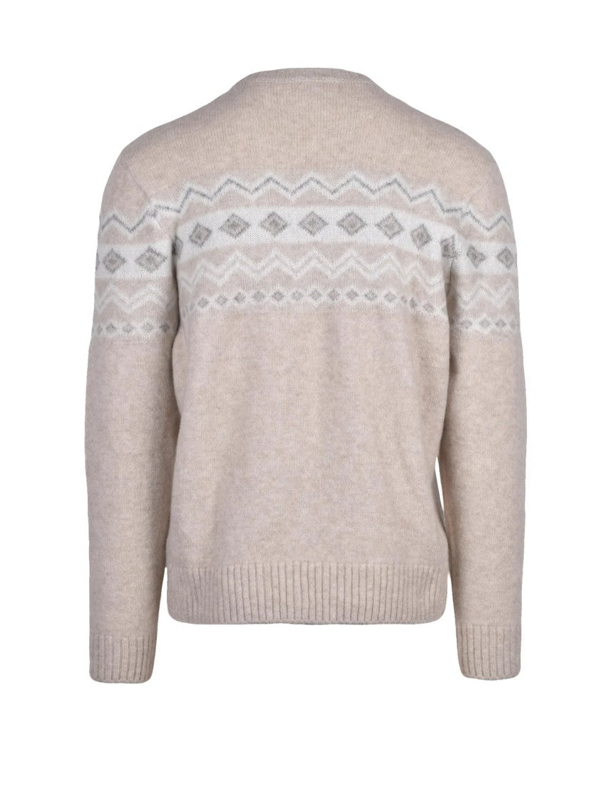 Eleventy Cashmere Silk Blend Crewneck Sweater With Geometric Pattern