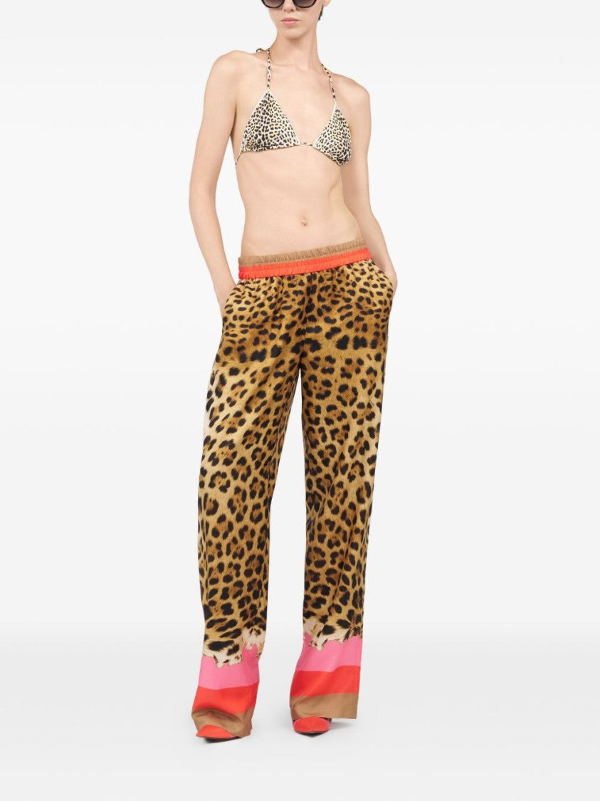 Roberto Cavalli Leopard Print Silk Trousers