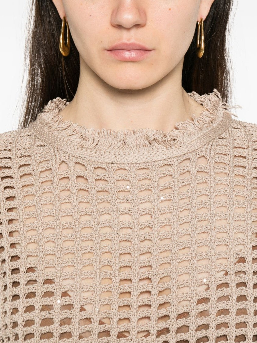 Peserico Open-Weave Knitted Short-Sleeve T-Shirt