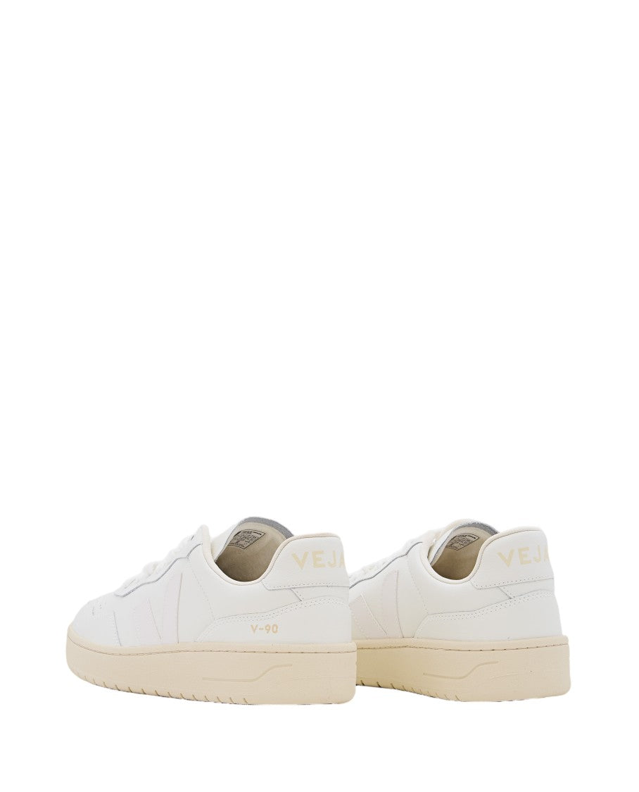 Veja White V-90 Perforated Leather Sneakers