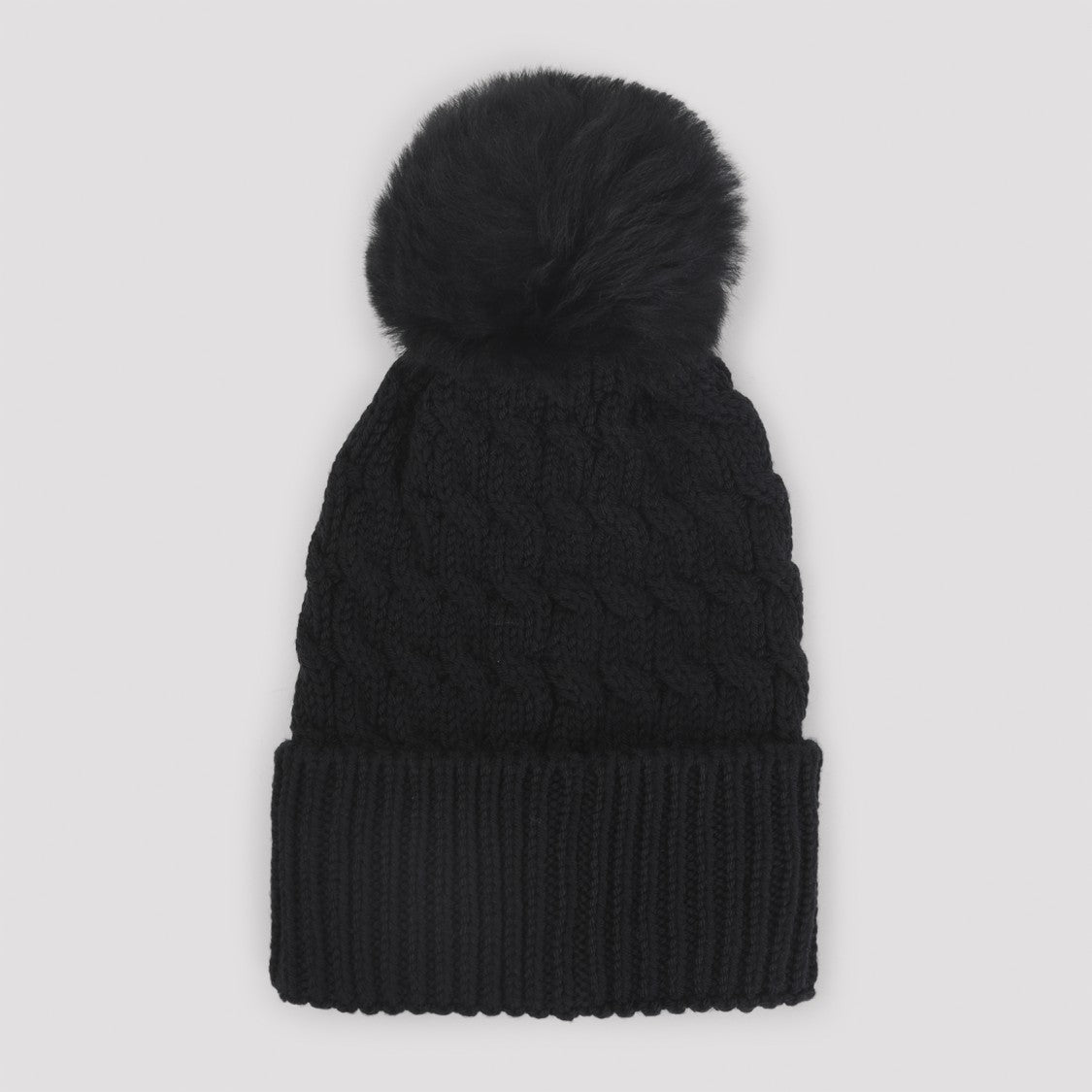 Moncler Grenoble Cable Knit Beanie Hat With Fluffy Pom-Pom