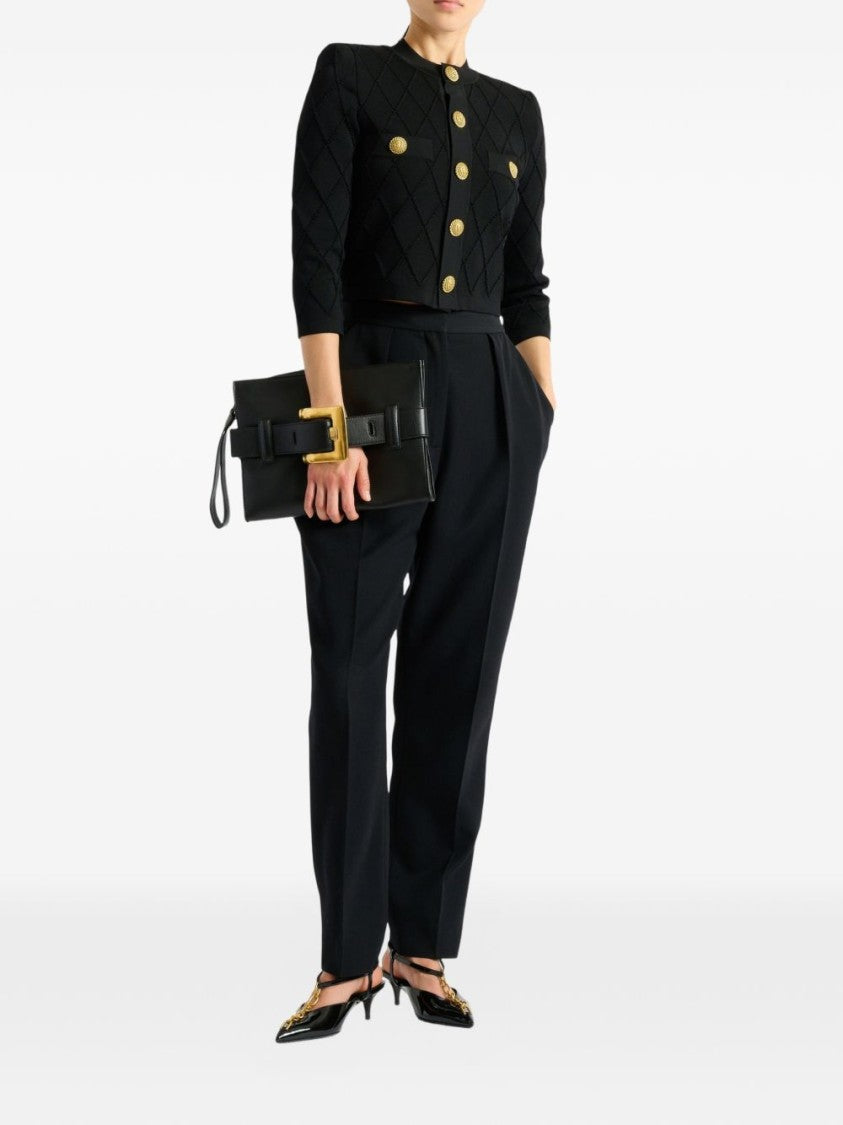 Balmain Black Quilted Viscose Compact Cardigan