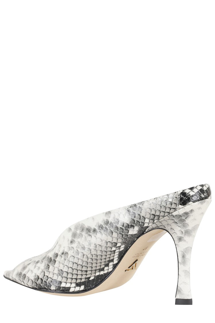 Giampaolo Viozzi Rock Grey Textured Snakeskin Curved Heel Leather Mules