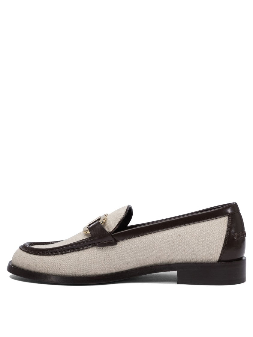 Ferragamo Leather-Textile Blend Loafers With Decorative Buckle