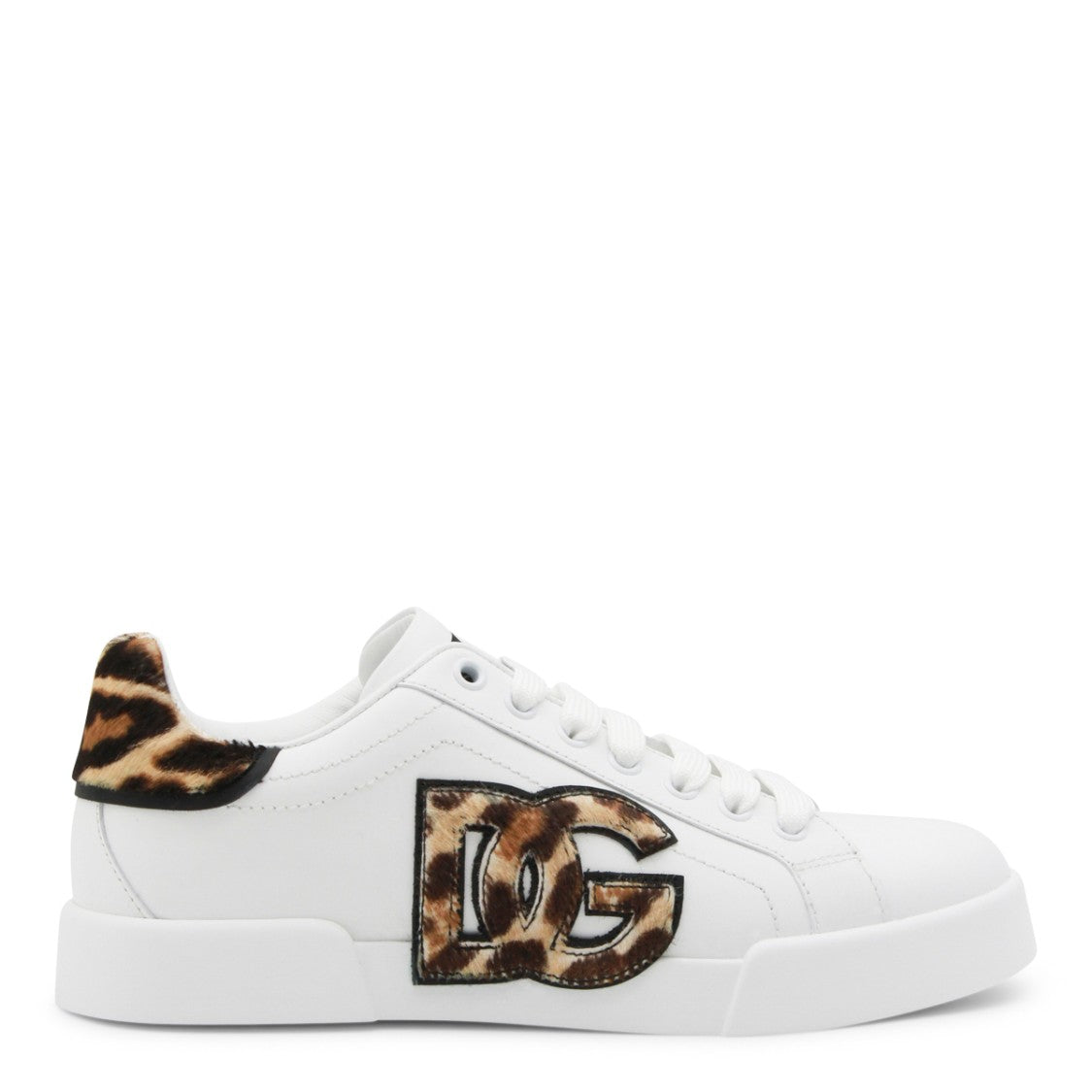 Dolce & Gabbana White And Leopard Leather Sneakers