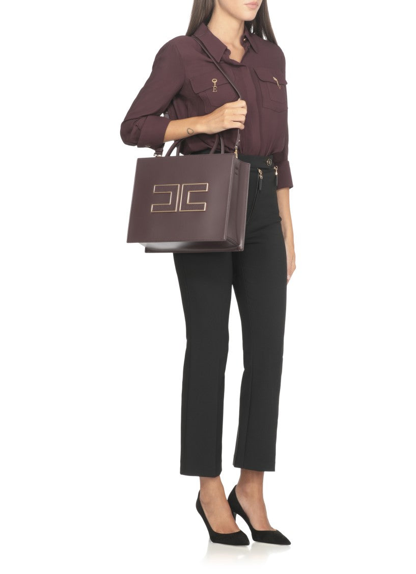 Elisabetta Franchi Bordeaux Structured Shoulder Bag