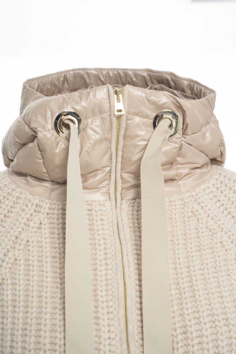 Herno Beige Knit Cardigan With Padded Front