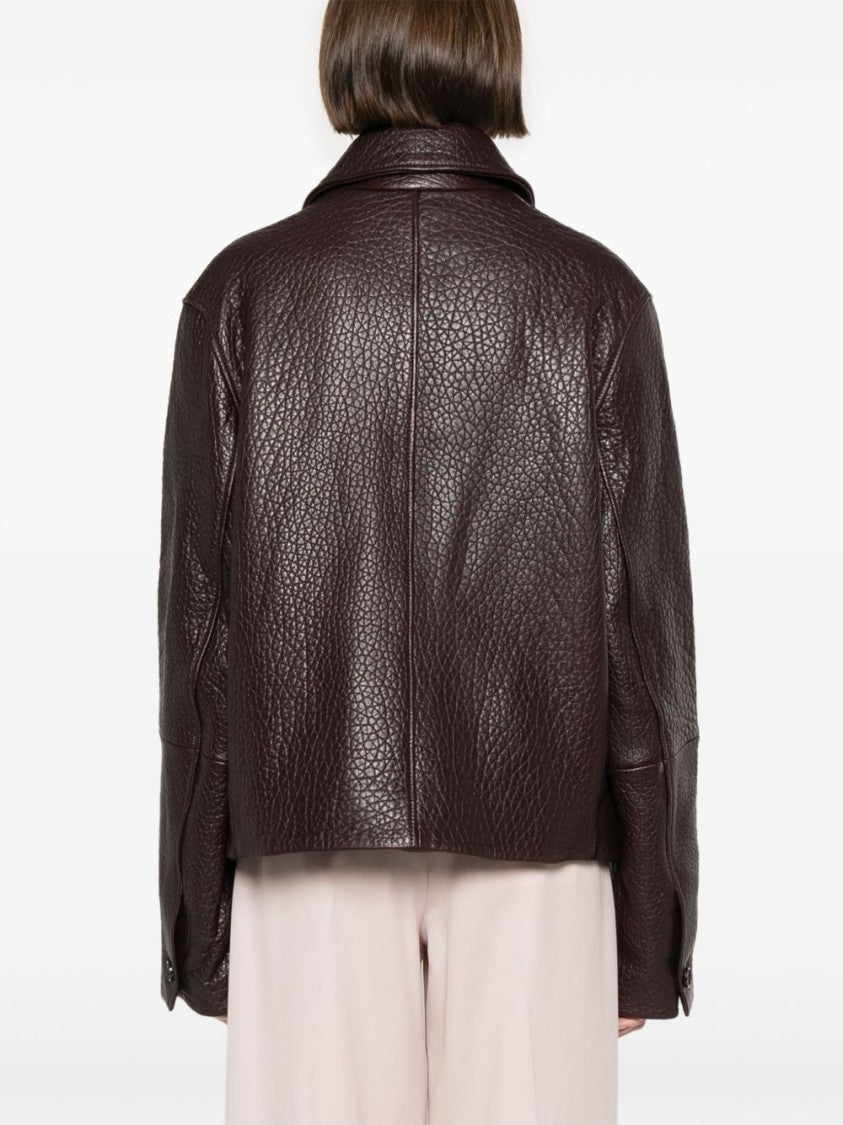 Ami Havana Brown Hammered Leather Jacket