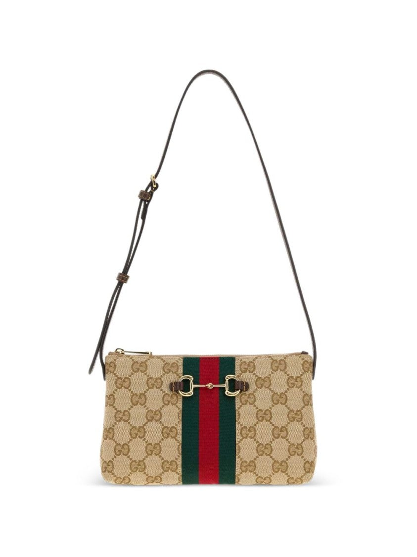 Gucci Beige Monogram Equestrian Shoulder Bag