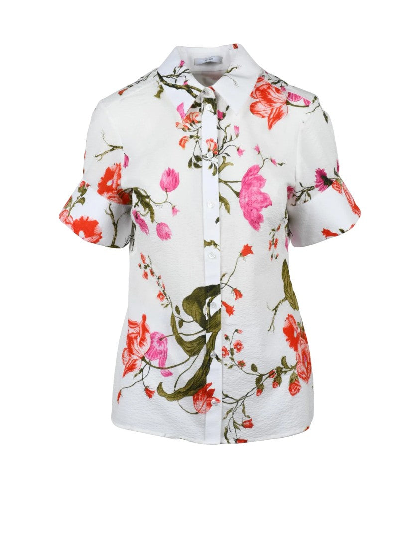 Erdem White Textured Floral Print Cotton Shirt