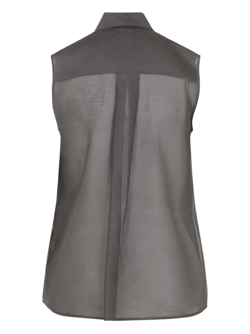 Peserico Sleeveless Brown Blouse With Classic Collar