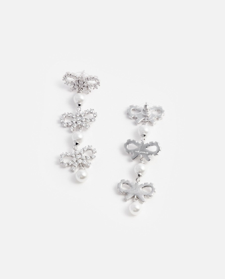 Self-Portrait Micro Bow Pearl Tiered Earrings