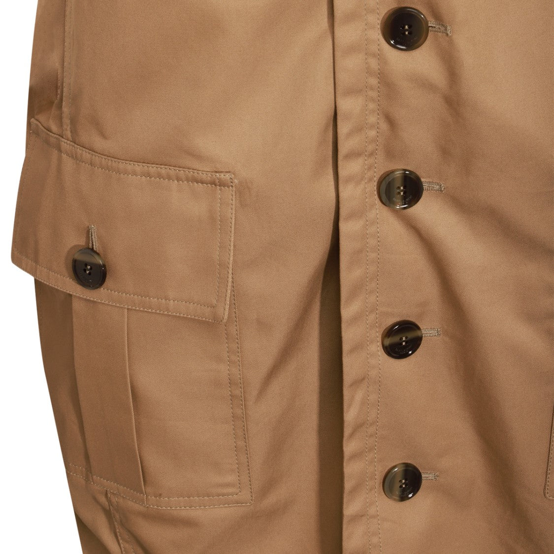Saint Laurent Beige Midi Dress With V-Neckline And Utility Details
