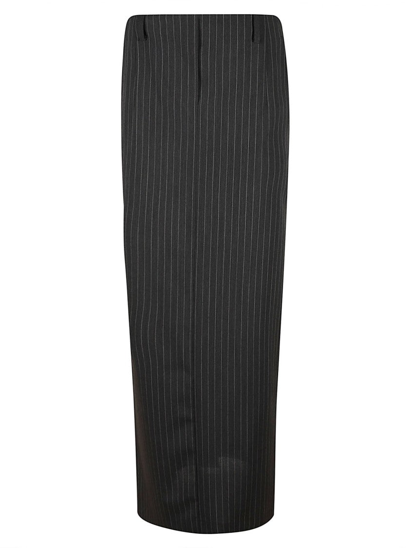 Iro Knee-Length Pinstripe Skirt With Wrap Front And Slit Detail