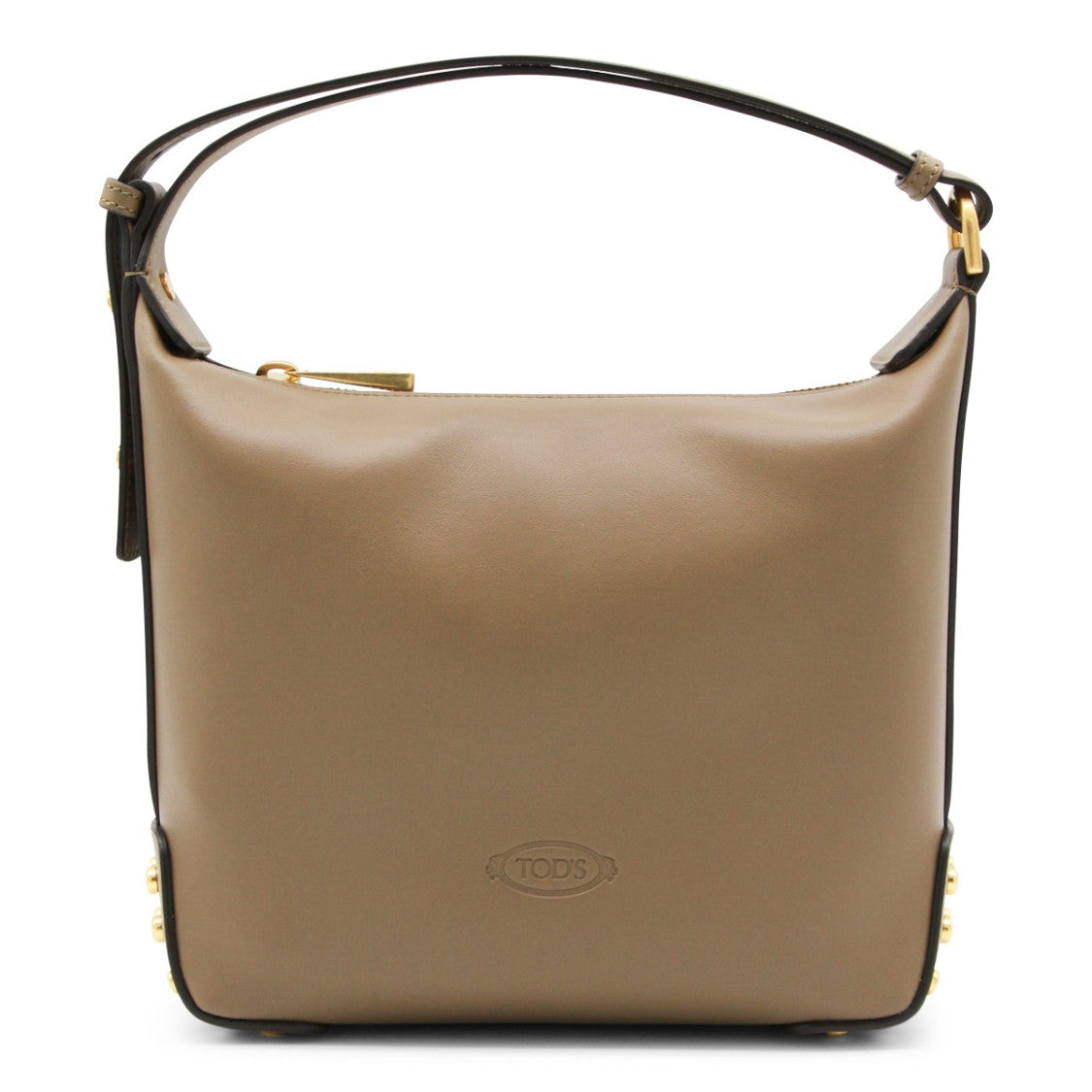 Tod's Beige Studded Gold-Tone Leather Shoulder Bag