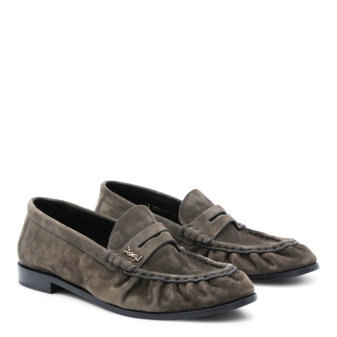 Saint Laurent Hand-Stitched Dark Brown Suede Loafers