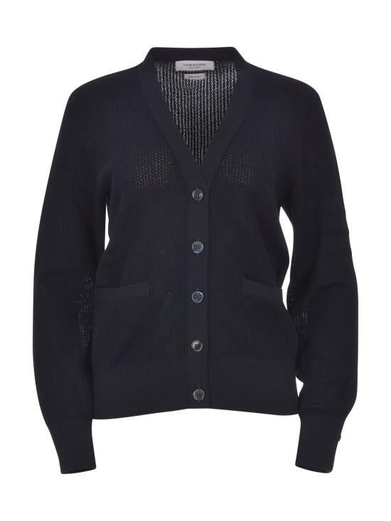 Thom Browne Deep V-Neck Cardigan With Button-Down Front And Ribbed Cuffs