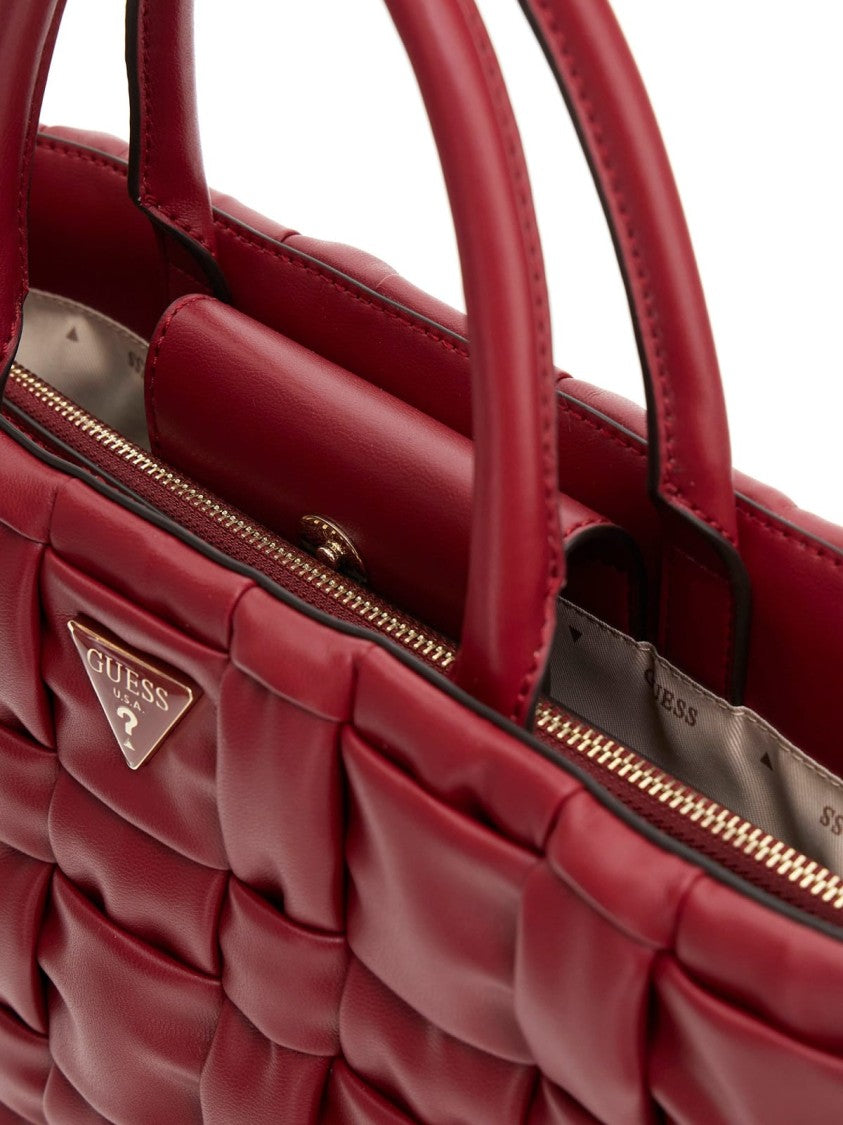 Guess Woven Padded Handbag In Rich Red