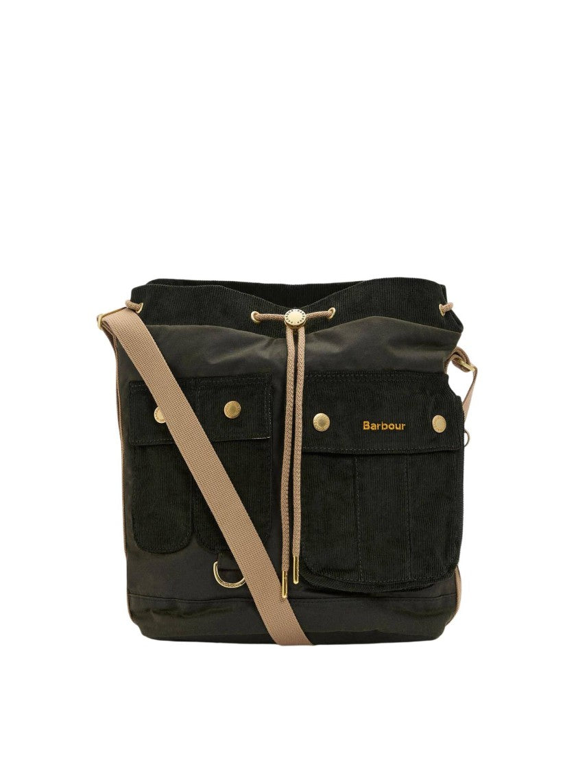 Barbour Waxed Cotton Drawstring Tote With Functional Design