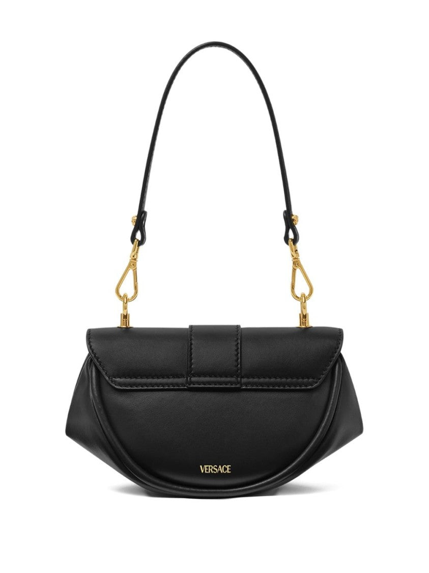 Versace Versace Virtus Small Semicircular Shoulder Bag In Black Calf Leather